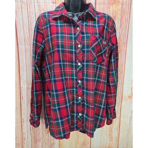 Vineyard Vines Womens Red & Green Plaid Button-Down Shirt Size 10 Long Sleeve - Picture 1 of 7